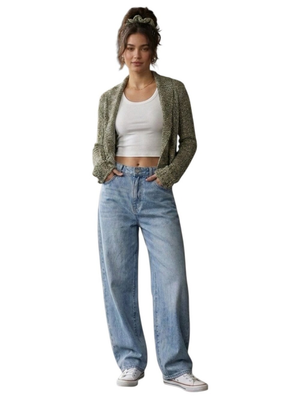 PARKHURST Shimmer GREEN/Gold Open-Front Blazer Jacket SM.